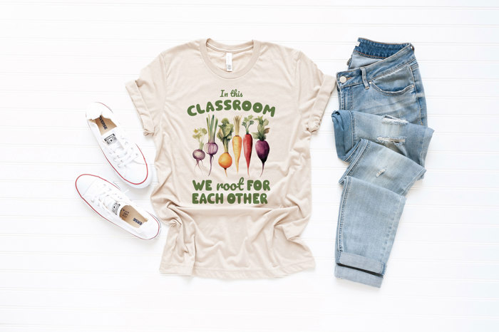 In this CLASSROOM | Together We Grow: Supporting Each Other Soft Cozy Longer Length Unisex Graphic Tee T-shirt