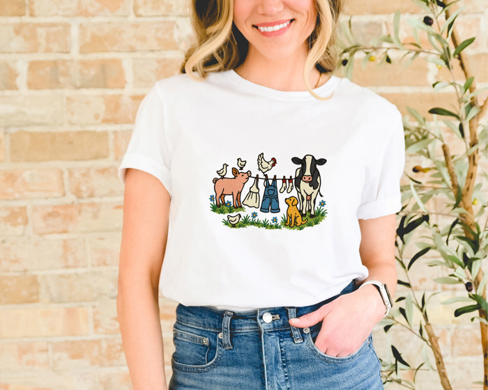 Farm Life Fun | Whimsical Barnyard Bliss Soft Cozy Longer Length Unisex Graphic Tee T-shirt