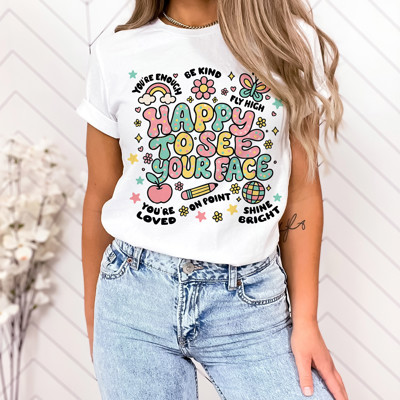 HAPPY TO SEE YOUR FACE | A Joyful Celebration of You Soft Cozy Longer Length Unisex Graphic Tee T-shirt