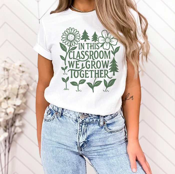 IN THIS CLASSROOM WE GROW TOGETHER | Cultivating Togetherness in Our Learning Garden Soft Cozy Longer Length Unisex Graphic Tee T-shirt