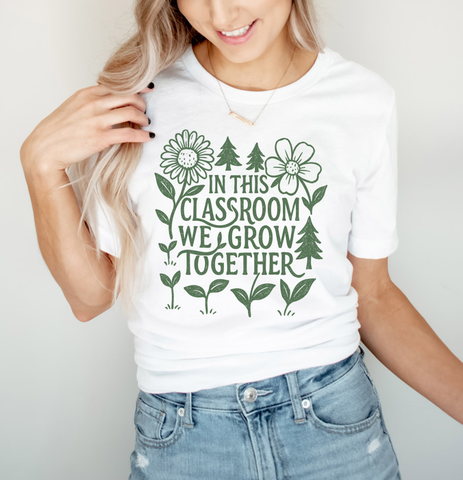 IN THIS CLASSROOM WE GROW TOGETHER | Cultivating Togetherness in Our Learning Garden Soft Cozy Longer Length Unisex Graphic Tee T-shirt