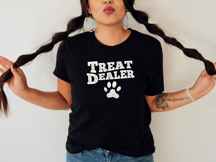 TREAT DEALER | Spreading Pawsitive Vibes! Soft Cozy Longer Length Unisex Graphic Tee T-shirt