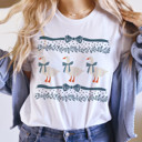  Original 1980's Grandma Blue Ribbon Goose Geese with Bows and Floral Accents | A Charming Parade of Whimsical Geese Soft Cozy Longer Length Unisex Graphic Tee T-shirt