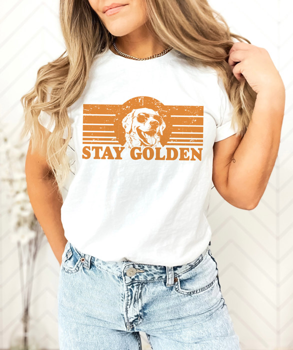 STAY GOLDEN | Radiate Joy with Every Wag Soft Cozy Longer Length Unisex Graphic Tee T-shirt