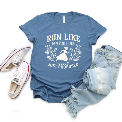 RUN LIKE MR COLLINS | A Runaway Pride And Prejudice Love Story Soft Cozy Longer Length Unisex Graphic Tee T-shirt