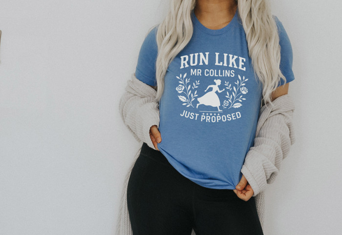 RUN LIKE MR COLLINS | A Runaway Pride And Prejudice Love Story Soft Cozy Longer Length Unisex Graphic Tee T-shirt