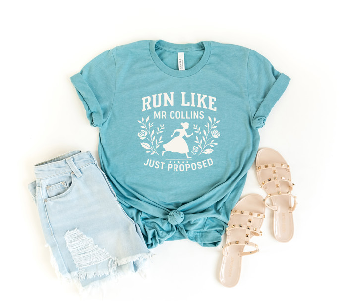 RUN LIKE MR COLLINS | A Runaway Pride And Prejudice Love Story Soft Cozy Longer Length Unisex Graphic Tee T-shirt