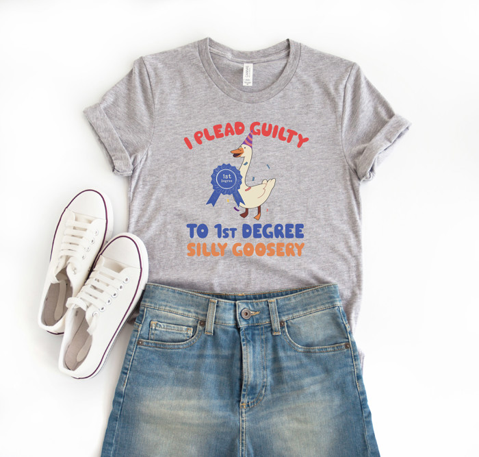 I PLEAD GUILTY TO 1st DEGREE SILLY GOOSERY | A Celebration of Quirky Confessions Soft Cozy Longer Length Unisex Graphic Tee T-shirt