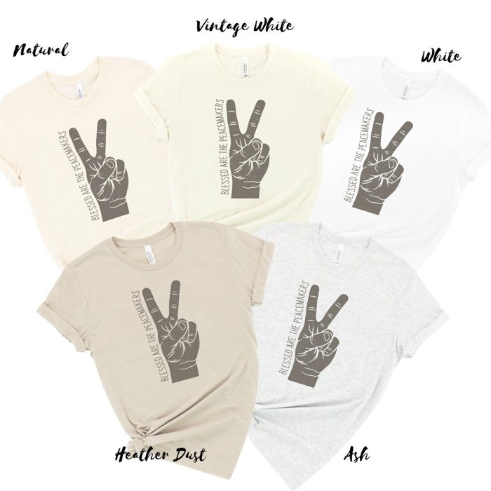 Blessed are the Peacemakers Peace Sign Grunge Hand Soft Cozy Longer Length Unisex Graphic Tee T-shirt