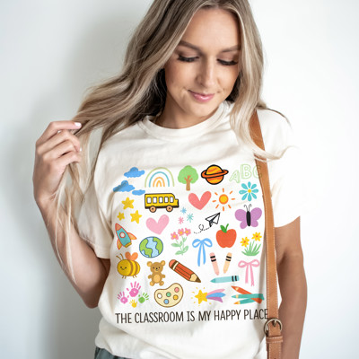 THE CLASSROOM IS MY HAPPY PLACE | A World of Joyful Learning Unisex Heavyweight Comfort Tee