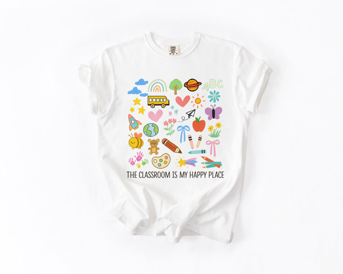 THE CLASSROOM IS MY HAPPY PLACE | A World of Joyful Learning Unisex Heavyweight Comfort Tee