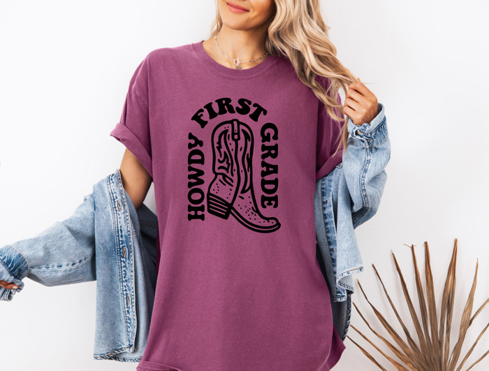 HOWDY FIRST GRADE | Yippee! Welcome to First Grade Adventures! Unisex Heavyweight Comfort Tee