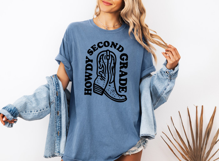 HOWDY SECOND GRADE | Saddle Up for Second Grade Adventures! Unisex Heavyweight Comfort Tee