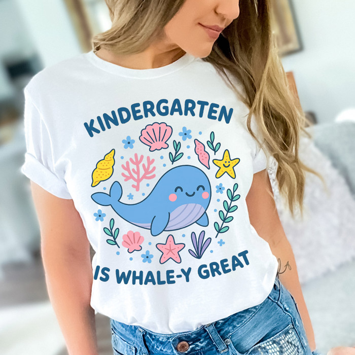 KINDERGARTEN IS WHALE-Y GREAT | Dive into Fun: Kindergarten's Ocean of Joy! Soft Cozy Longer Length Unisex Graphic Tee T-shirt