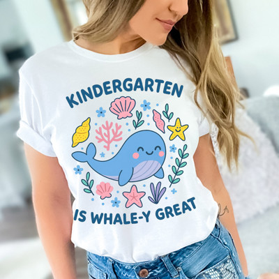 KINDERGARTEN IS WHALE-Y GREAT | Dive into Fun: Kindergarten's Ocean of Joy! Soft Cozy Longer Length Unisex Graphic Tee T-shirt