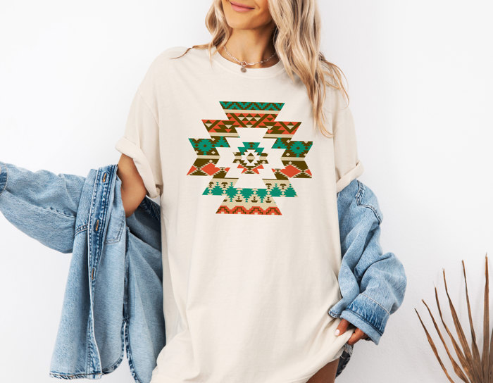 Aztec Southwest Style Geometric Pattern Design | Kaleidoscope of Tradition Unisex Heavyweight Comfort Tee