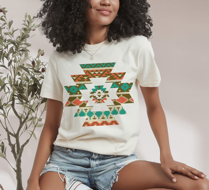 Aztec Southwest Style Geometric Pattern Design | Kaleidoscope of Tradition Unisex Heavyweight Comfort Tee