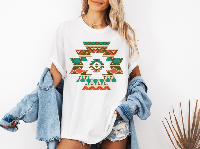 Aztec Southwest Style Geometric Pattern Design | Kaleidoscope of Tradition Unisex Heavyweight Comfort Tee