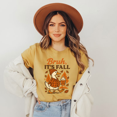 Bruh, IT'S FALL | Quirky Autumn Vibes with a Cozy Goose Soft Cozy Longer Length Unisex Graphic Tee T-shirt