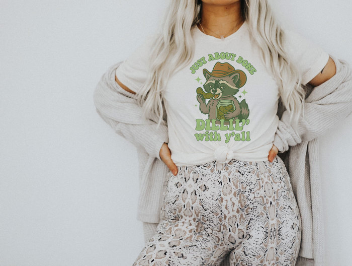 JUST ABOUT DONE | DILLIN' and Chillin' with a Charming Raccoon! Soft Cozy Longer Length Unisex Graphic Tee T-shirt