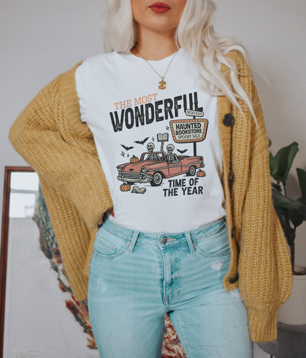 THE MOST WONDERFUL | HAUNTED BOOKSTORE SPOOKY SALE | TIME OF THE YEAR Soft Cozy Longer Length Unisex Graphic Tee T-shirt