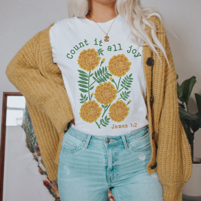 Count it all joy | Blooming in Joy Soft Cozy Longer Length Unisex Graphic Tee T-shirt