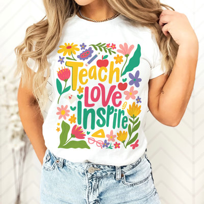 Teach Love Inspire | Blooming Hearts and Minds Soft Cozy Longer Length Unisex Graphic Tee T-shirt