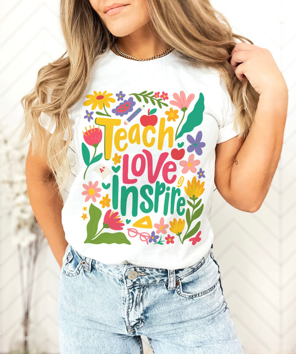 Teach Love Inspire | Blooming Hearts and Minds Soft Cozy Longer Length Unisex Graphic Tee T-shirt