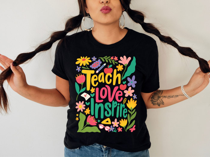 Teach Love Inspire | Blooming Hearts and Minds Soft Cozy Longer Length Unisex Graphic Tee T-shirt