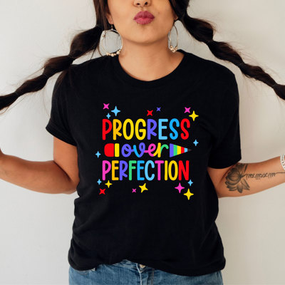 PROGRESS over PERFECTION | Embrace the Journey: Celebrate Progress! Soft Cozy Longer Length Unisex Graphic Tee T-shirt
