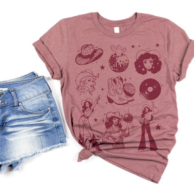 Cowgirl Disco, Disco Balls, and Stars | Boot-Scootin' Disco Dreams Soft Cozy Longer Length Unisex Graphic Tee T-shirt