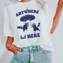  ANYWHERE but HERE | Raccoon Adventures: A Cosmic Escape! Soft Cozy Longer Length Unisex Graphic Tee T-shirt