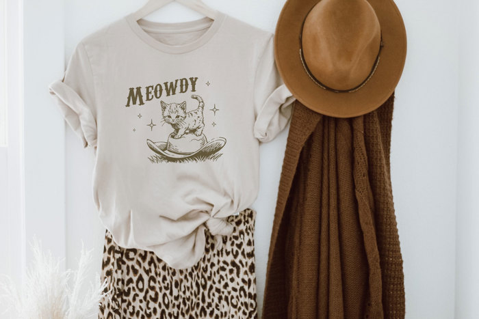 MEOWDY | Cowgirls and Cowboys: The Wild West Kitty Adventure! Soft Cozy Longer Length Unisex Graphic Tee T-shirt