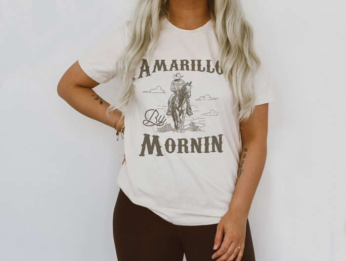 AMARILLO | Saddle Up for a Morning Ride! Soft Cozy Longer Length Unisex Graphic Tee T-shirt