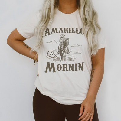 AMARILLO | Saddle Up for a Morning Ride! Soft Cozy Longer Length Unisex Graphic Tee T-shirt