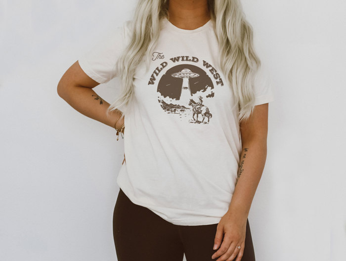 The WILD WILD WEST | Where Cowboys Meet Cosmic Adventure Soft Cozy Longer Length Unisex Graphic Tee T-shirt