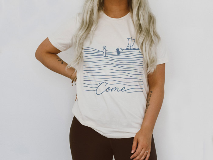 Come | A Call to Faith on the Waves Soft Cozy Longer Length Unisex Graphic Tee T-shirt