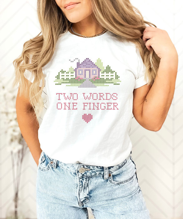 TWO WORDS ONE FINGER | A Whimsical Rebellion Soft Cozy Longer Length Unisex Graphic Tee T-shirt