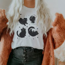  Spooky Cute Black Cats in Space | Cosmic Catventures Soft Cozy Longer Length Unisex Graphic Tee T-shirt