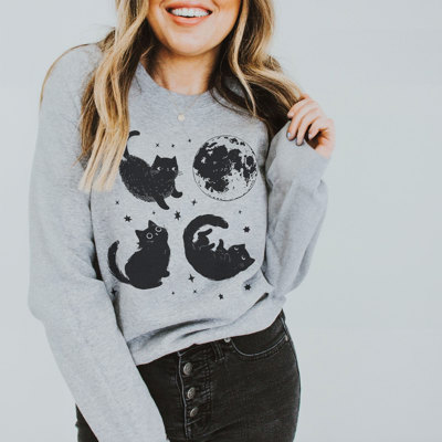 Spooky Cute Black Cats and a Full Moon | Full Moon Catventures Soft Unisex Graphic Sweatshirt Print