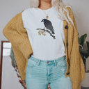  Spooky Nihonga Japanese Style CROW ON BRANCH | Whisper of Shadows Soft Cozy Longer Length Unisex Graphic Tee T-shirt