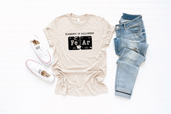 ELEMENTS OF HALLOWEEN | The Spooky Periodic Table of Fear Soft Cozy Longer Length Unisex Graphic Tee T-shirt