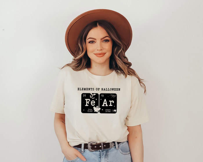 ELEMENTS OF HALLOWEEN | The Spooky Periodic Table of Fear Soft Cozy Longer Length Unisex Graphic Tee T-shirt