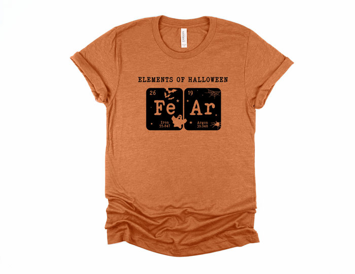 ELEMENTS OF HALLOWEEN | The Spooky Periodic Table of Fear Soft Cozy Longer Length Unisex Graphic Tee T-shirt