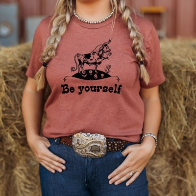 Be yourself Bull Soft Cozy Longer Length Unisex Graphic Tee T-shirt