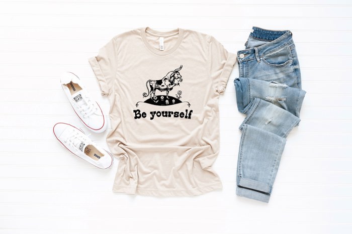 Be yourself Bull Soft Cozy Longer Length Unisex Graphic Tee T-shirt