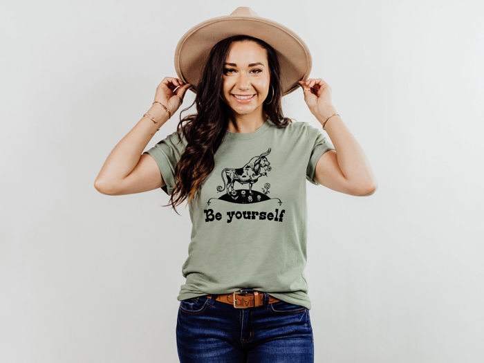 Be yourself Bull Soft Cozy Longer Length Unisex Graphic Tee T-shirt