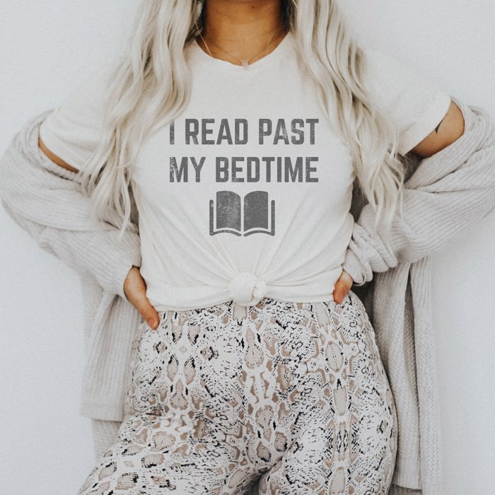 I Read Past My Bedtime Readers Librarian Funny Sarcastic English Grammar Soft Cozy Longer Length Unisex Graphic Tee T-shirt