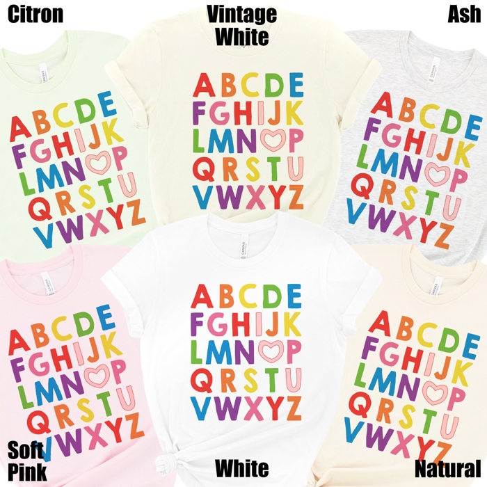 ABC I Love You Alphabet Teachers Soft Unisex Graphic Tee T-shirt