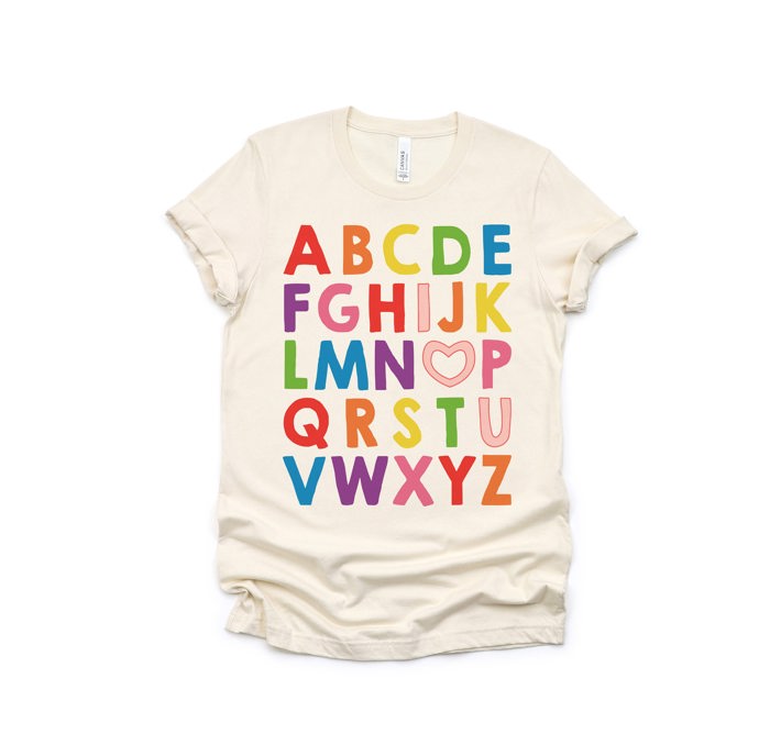 ABC I Love You Alphabet Teachers Soft Unisex Graphic Tee T-shirt